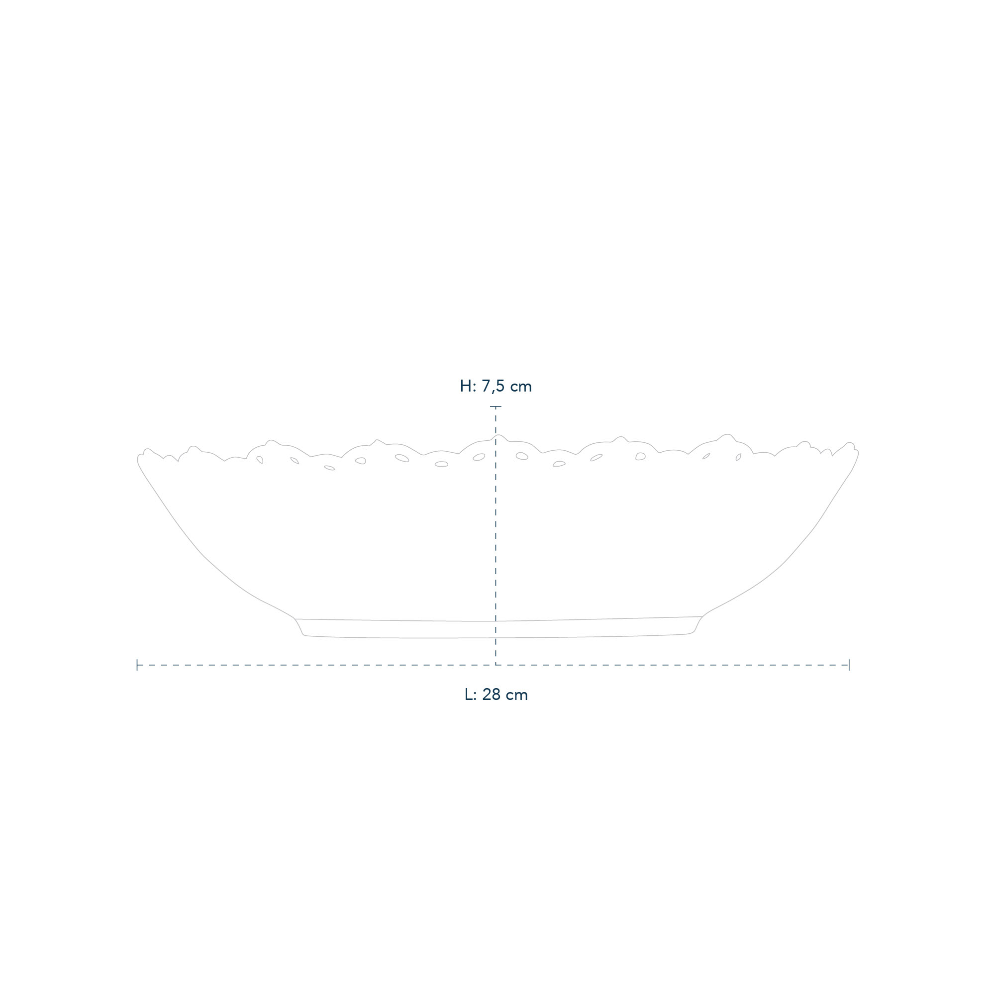 Line drawing of White Fluted Full Lace Bowl 140 cl